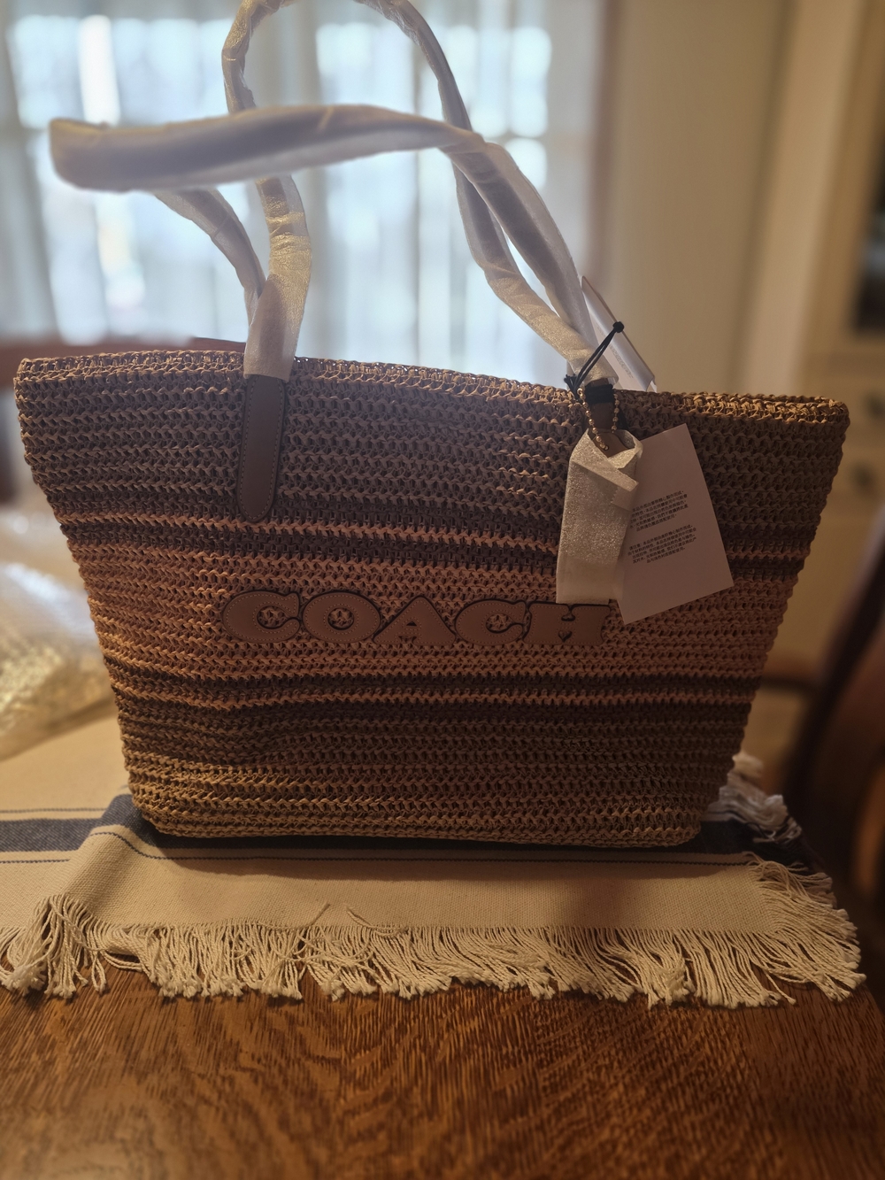 Coach Woven Straw Tote with Brown Leather Trim, NWT! - Picture 8 of 13